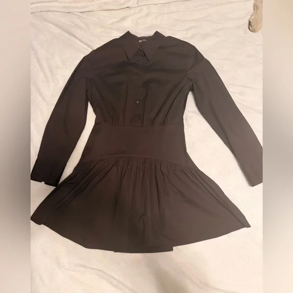 STAUD Rocco Bottom Chocolate Long Sleeve Mini Dress Size 8 - Picture 8 of 12
